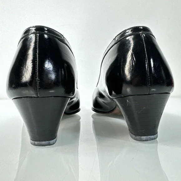Salvatore Ferragamo Vintage Black Patent Leather Block Heel Buckle Accent Sz 7 - Picture 8 of 16